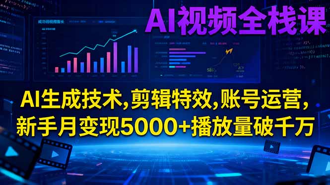 （16603期）AI视频全栈课:AI生成技术,剪辑特效,账号运营,新手月变现5000+播放量破千万_豪客资源创业项目网-豪客资源_豪客资源库