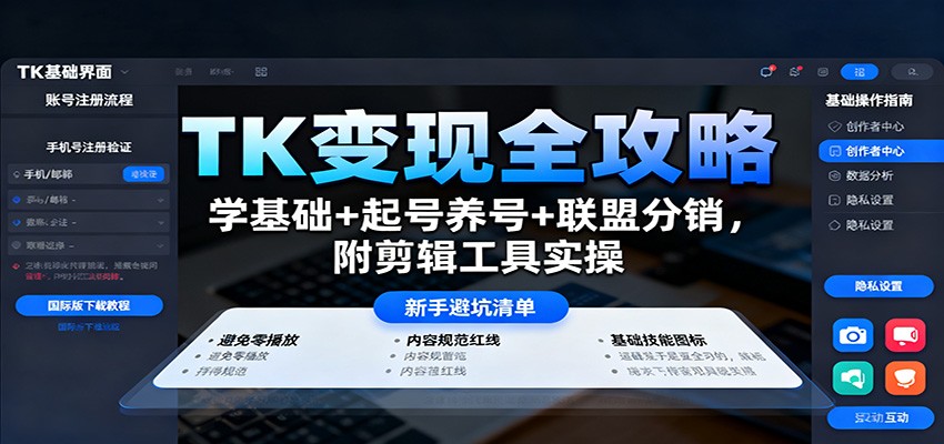 TK变现全攻略：学基础+起号养号+联盟分销，附剪辑工具实操_豪客资源创业网-豪客资源_豪客资源库