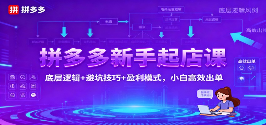 拼多多新手起店课：底层逻辑+避坑技巧+盈利模式，小白高效出单_豪客资源创业网-豪客资源_豪客资源库
