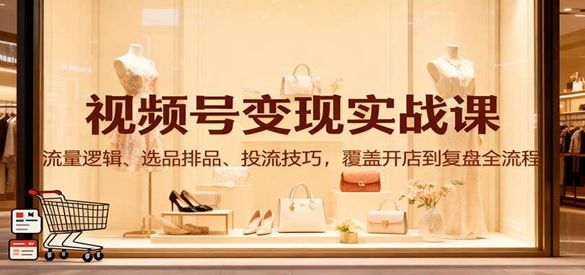 视频号变现实战课：流量逻辑、选品排品、投流技巧，覆盖开店到复盘全流程_豪客资源创业网-豪客资源_豪客资源库