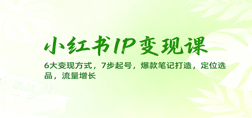小红书IP变现课：6大变现方式，7步起号，爆款笔记打造，定位选品，流量增长_豪客资源创业网-豪客资源_豪客资源库