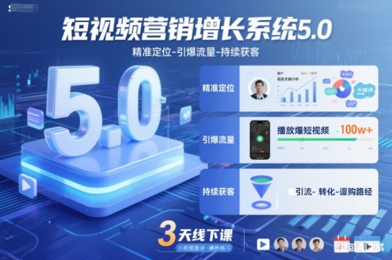 短视频营销增长系统5.0，精准定位-引爆流量-持续获客，3天线下课（音频+图片）——豪客资源创业项目网-豪客资源_豪客资源库