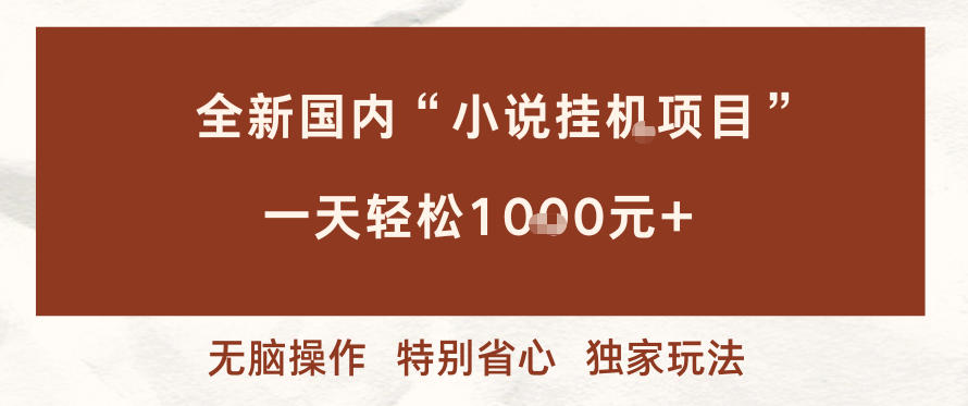 全新国内小说挂G项目，多窗口无脑跑，一天轻松1k+，特别省心【揭秘】——豪客资源创业项目网-豪客资源_豪客资源库