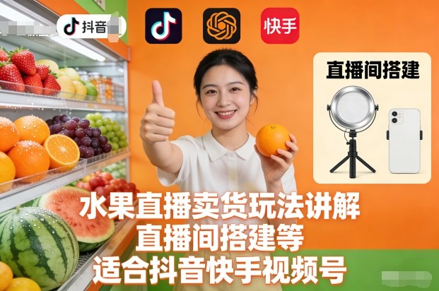 水果直播卖货玩法讲解、直播间搭建等，适合抖音快手视频号——豪客资源创业项目网-豪客资源_豪客资源库