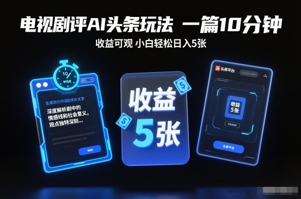 电视剧评AI头条玩法，一篇10分钟，收益可观，小白轻松日入5张+【独家】——豪客资源创业项目网-豪客资源_豪客资源库