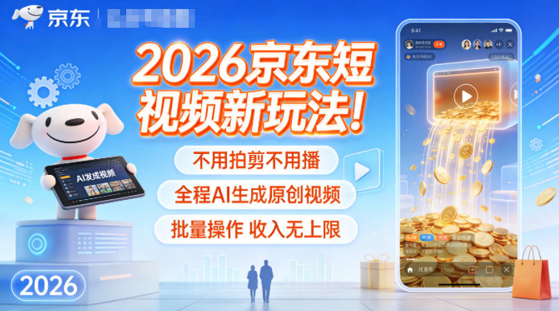 2026京东短视频新玩法！不用拍剪不用播，全程AI生成原创视频，批量操作收入无上限——豪客资源创业项目网-豪客资源_豪客资源库