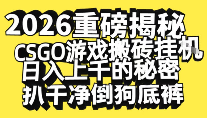 2026开年重磅解密，CSGO游戏搬砖挂G日入1k+的秘密，把倒狗的底裤扒干【揭秘】——豪客资源创业项目网-豪客资源_豪客资源库
