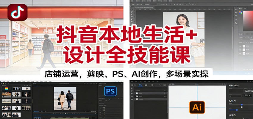 抖音本地生活+设计全技能课：店铺运营，剪映、PS、AI创作，多场景实操_豪客资源创业网-豪客资源_豪客资源库