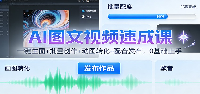 AI图文视频速成课：一键生图+批量创作+动图转化+配音发布，0基础上手_豪客资源创业网-豪客资源_豪客资源库