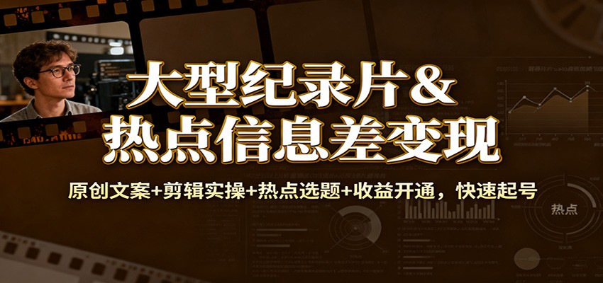 大型纪录片&热点信息差变现：原创文案+剪辑实操+热点选题+收益开通，快速起号_豪客资源创业网-豪客资源_豪客资源库