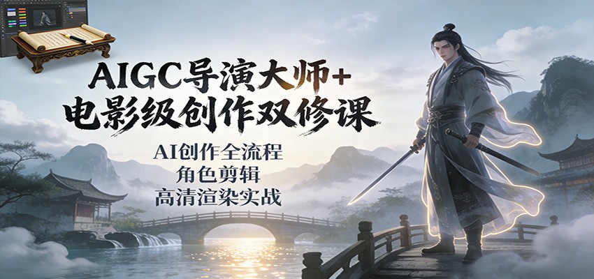 AIGC导演大师+电影级创作双修课：AI创作全流程、角色剪辑、高清渲染实战_豪客资源创业网-豪客资源_豪客资源库
