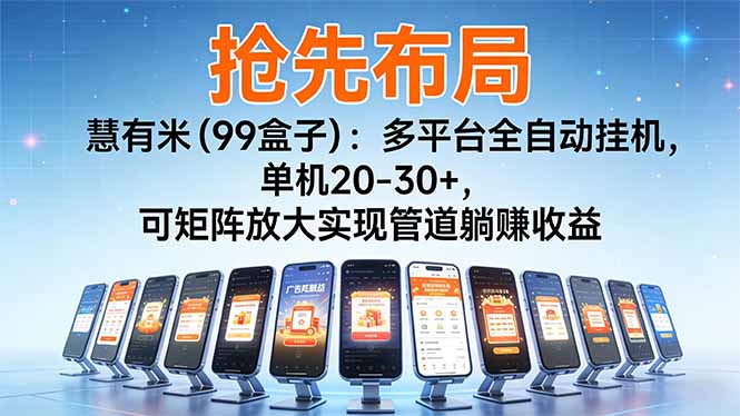 （16757期）【抢先布局】慧有米（99盒子）：多平台全自动挂机，单机20-30+，可矩阵放大实现管道躺赚收益_豪客资源创业项目网-豪客资源_豪客资源库