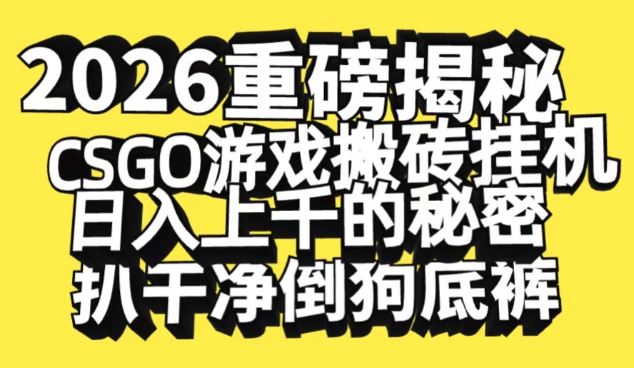 2026开年重磅解密，CSGO游戏搬砖挂机日入上千的秘密，把倒狗的底裤扒干_豪客资源创业网-豪客资源_豪客资源库
