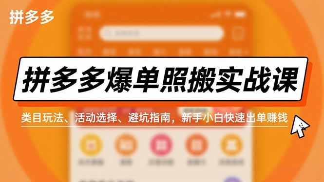 （16838期）拼多多爆单照搬实战课，类目玩法、活动选择、避坑指南，新手小白快速出单赚钱_豪客资源创业项目网-豪客资源_豪客资源库