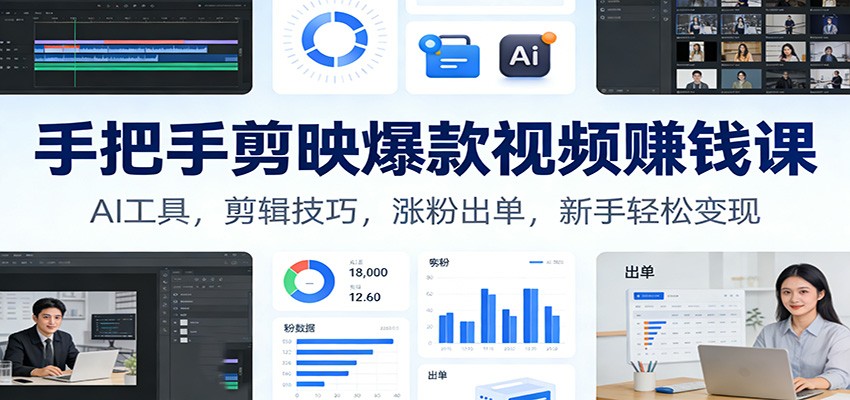 手把手剪映爆款视频赚钱课：AI工具，剪辑技巧，涨粉出单，新手轻松变现_豪客资源创业网-豪客资源_豪客资源库