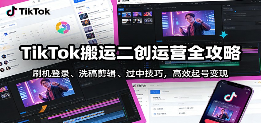 TikTok搬运二创运营全攻略：刷机登录、洗稿剪辑 、过中技巧，高效起号变现_豪客资源创业网-豪客资源_豪客资源库