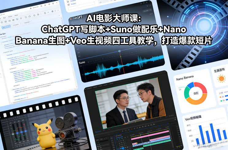 AI电影大师课：ChatGPT写脚本+Suno做配乐+Nano Banana生图+Veo生视频，打造爆款短片——豪客资源创业项目网-豪客资源_豪客资源库