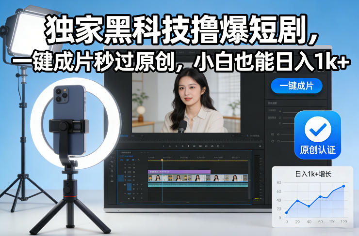 独家黑科技撸爆短剧，一键成片秒过原创，小白也能日入1k+【揭秘】——豪客资源创业项目网-豪客资源_豪客资源库