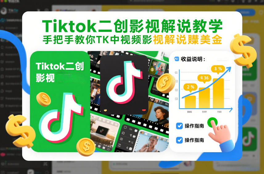 Tiktok二创影视解说教学，手把手教你TK中视频影视解说賺美金（更新26年1月）——豪客资源创业项目网-豪客资源_豪客资源库