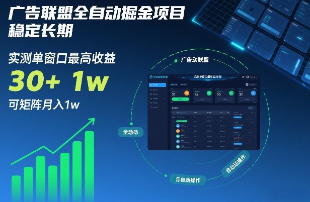 广告联盟全自动掘金项目，稳定长期，实测单窗口最高收益30+，可矩阵月入1w+【揭秘】——豪客资源创业项目网-豪客资源_豪客资源库