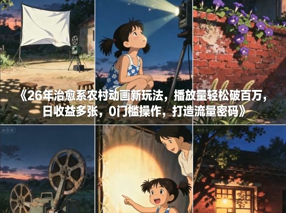 26年治愈系农村动画新玩法，播放量轻松破百万，日收益多张，0门槛操作，打造流量密码——豪客资源创业项目网-豪客资源_豪客资源库