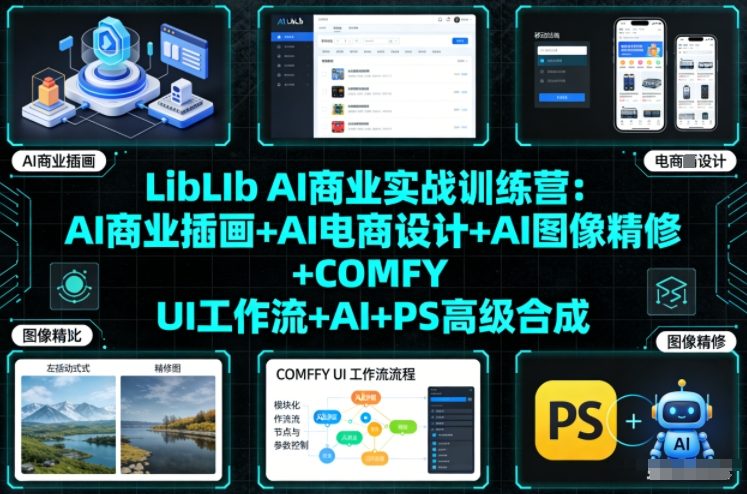 LibLIb AI商业实战训练营：AI商业插画+AI电商设计+AI图像精修+COMFY UI工作流+AI+PS高级合成——豪客资源创业项目网-豪客资源_豪客资源库