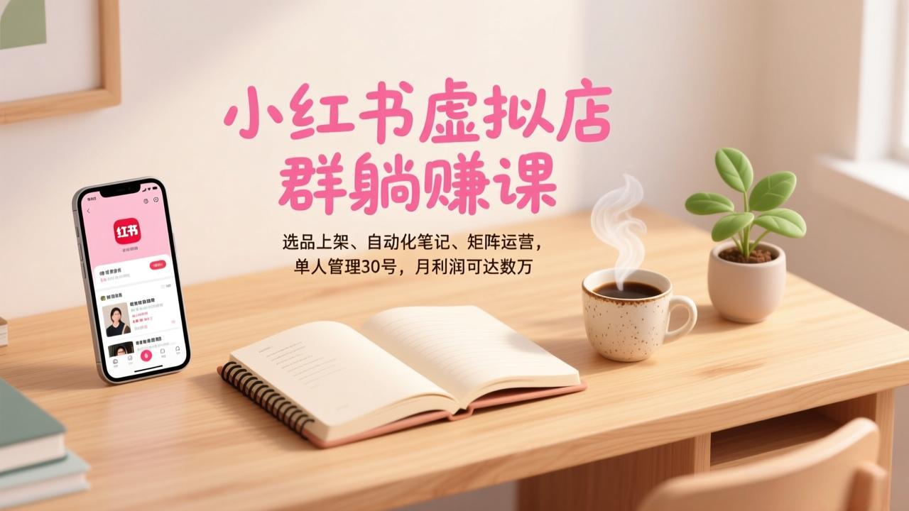 （17072期）小红书虚拟店群躺赚课，选品上架、自动化笔记、矩阵运营，单人管理30号，月利润可达数万_豪客资源创业项目网-豪客资源_豪客资源库