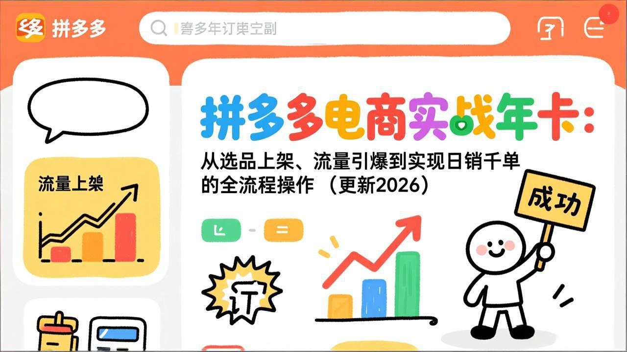 （17146期）拼多多电商实战年卡：从选品上架、流量引爆到实现日销千单的全流程操作（更新2026）_豪客资源创业项目网-豪客资源_豪客资源库