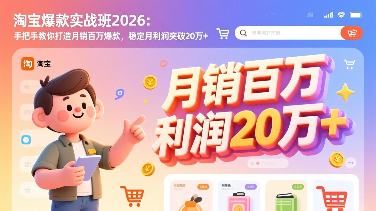 （17209期）淘宝爆款实战班2026：手把手教你打造月销百万爆款，稳定月利润突破20万+_豪客资源创业项目网-豪客资源_豪客资源库