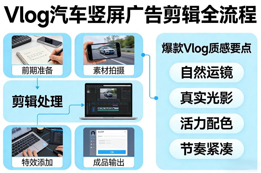 Vlog感觉汽车竖屏广告剪辑脚本全流程，拿捏爆款Vlog质感——豪客资源创业项目网-豪客资源_豪客资源库