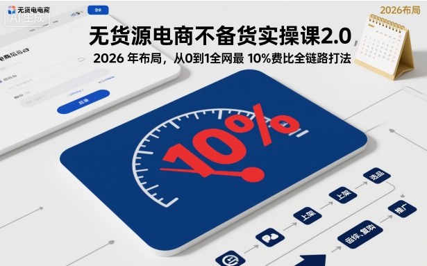 无货源电商不备货实操课2.0，2026年布局，从0到1全网最低10%费比全链路打法【更新26年3月】——豪客资源创业项目网-豪客资源_豪客资源库