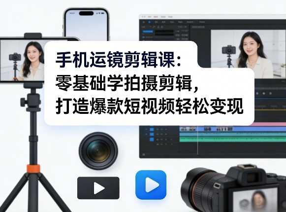 手机运镜剪辑课：零基础学拍摄剪辑，打造爆款短视频轻松变现——豪客资源创业项目网-豪客资源_豪客资源库