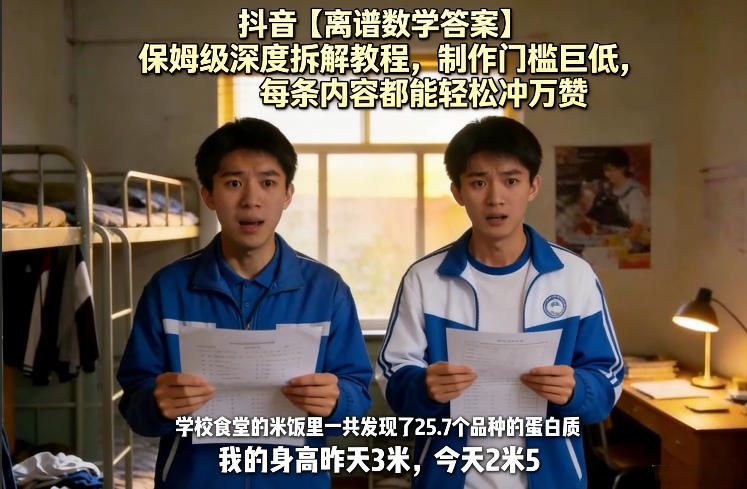 抖音【离谱数学答案】保姆级深度拆解教程，制作门槛巨低，每条内容都能轻松冲万赞，附详细步骤——豪客资源创业项目网-豪客资源_豪客资源库