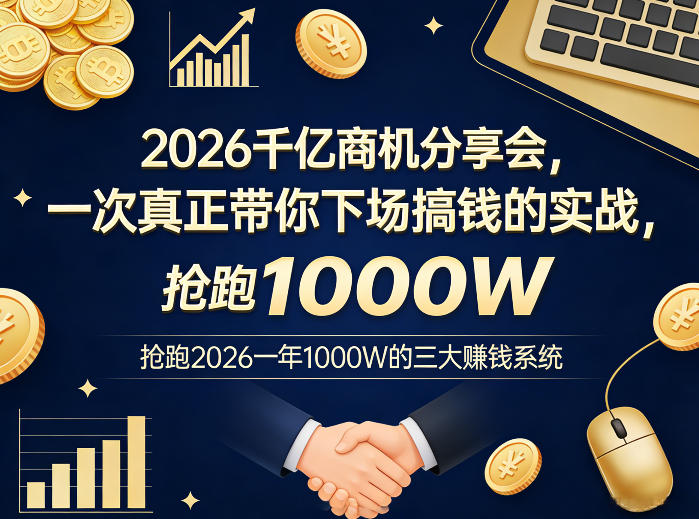 2026千亿商机分享会，一次真正带你下场搞钱的实战，抢跑2026一年1000W的三大賺钱系统——豪客资源创业项目网-豪客资源_豪客资源库