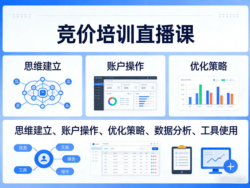 竞价培训直播课，覆盖思维建立、账户操作、优化策略、数据分析、工具使用等，全方位提升效果——豪客资源创业项目网-豪客资源_豪客资源库