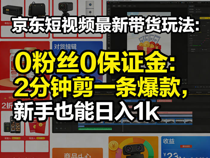 京东短视频最新带货玩法，0粉丝0保证金，2分钟剪一条爆款，新手也能日入1k+【揭秘】——豪客资源创业项目网-豪客资源_豪客资源库