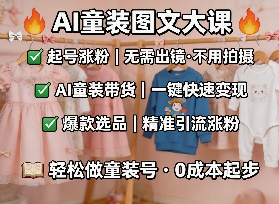 AI童装图文剪辑，某社群童装图文大课，起号涨粉、AI童装带货、爆款选品，无需出镜和拍摄——豪客资源创业项目网-豪客资源_豪客资源库