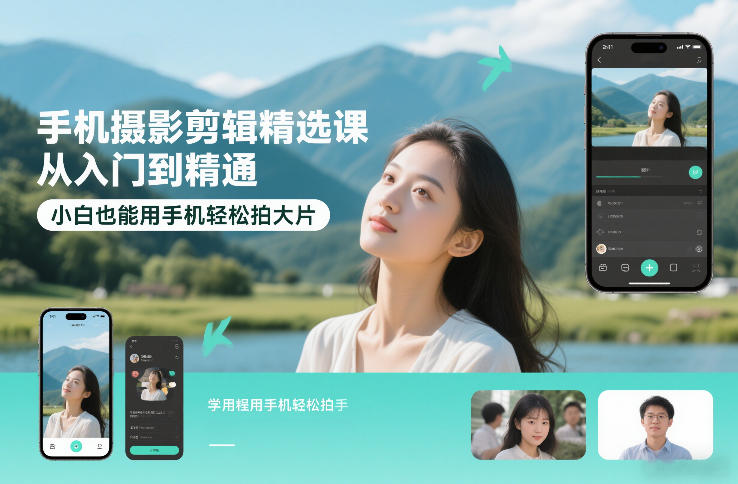 手机摄影剪辑精选课，从入门到精通，小白也能用手机轻松拍大片——豪客资源创业项目网-豪客资源_豪客资源库