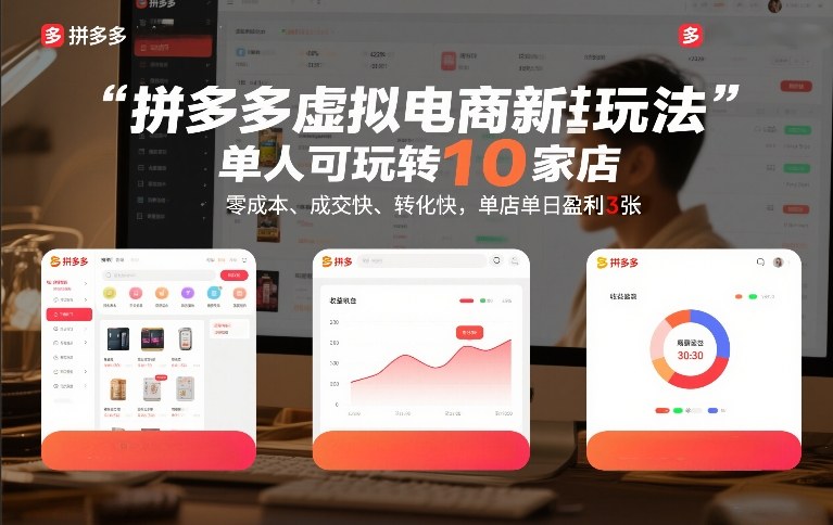 拼多多虚拟电商新玩法，单人可玩转10家店，零成本、成交快、转化快，单店单日盈利3张【揭秘】——豪客资源创业项目网-豪客资源_豪客资源库