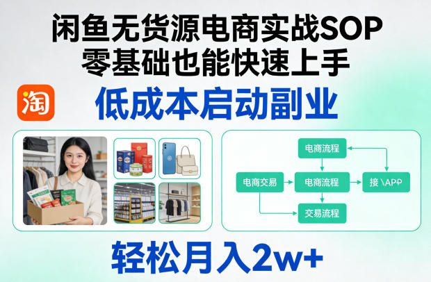 闲鱼无货源电商实战SOP，零基础也能快速上手，低成本启动副业，轻松月入2w+——豪客资源创业项目网-豪客资源_豪客资源库