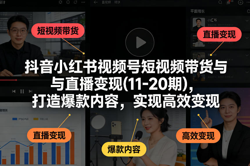 抖音小红书视频号短视频带货与直播变现(10-20期)，打造爆款内容，实现高效变现（更新）——豪客资源创业项目网-豪客资源_豪客资源库