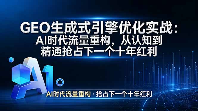 （17708期）GEO 生成式引擎优化实战：AI时代流量重构，从认知到精通抢占下一个十年红利_豪客资源创业项目网-豪客资源_豪客资源库