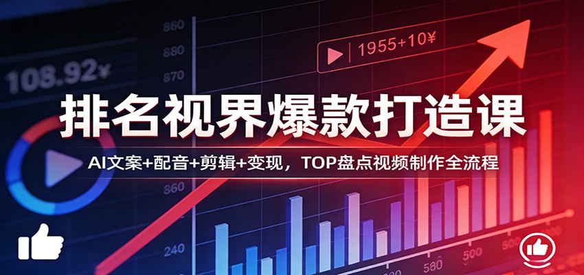 排名视界爆款打造课：AI文案+配音+剪辑+变现，TOP盘点视频制作全流程_豪客资源创业网-豪客资源_豪客资源库