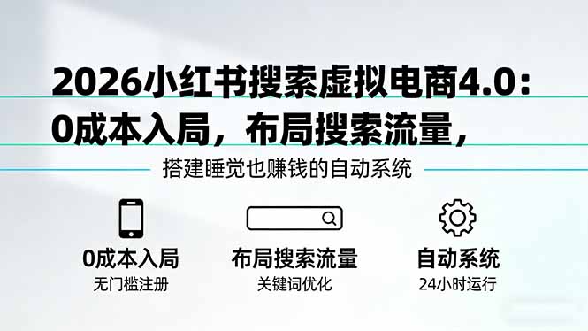 （17659期）2026小红书搜索虚拟电商4.0：0成本入局，布局搜索流量，搭建睡觉也赚钱的自动系统_豪客资源创业项目网-豪客资源_豪客资源库