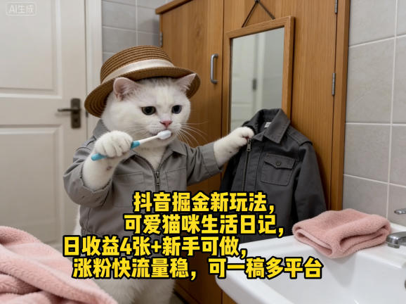 抖音掘金新玩法，可爱猫咪生活日记，日收益4张+新手可做，涨粉快流量稳，可一稿多平台——豪客资源创业项目网-豪客资源_豪客资源库