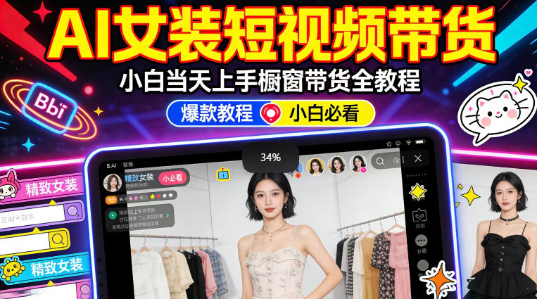 AI女装短视频橱窗带货：小白零门槛当天上手，高佣金爆款轻松賺！——豪客资源创业项目网-豪客资源_豪客资源库