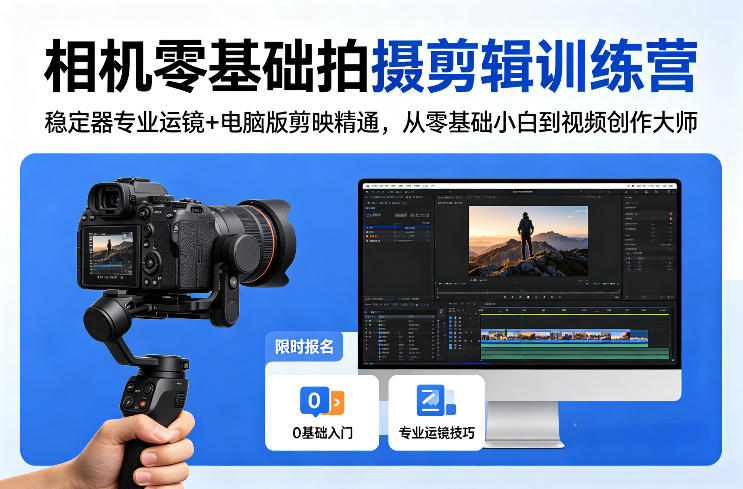 相机零基础拍摄剪辑训练营：稳定器专业运镜+电脑版剪映精通，从零基础小白到视频创作大师——豪客资源创业项目网-豪客资源_豪客资源库