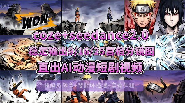 [COZE搭建教学]COZE+即梦Seedance 2.0稳定输出9-16-25宫格分镜图直出AI漫剧视频——豪客资源创业项目网-豪客资源_豪客资源库