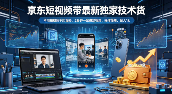 京东短视频带货最新独家技术，不用拍视频不用直播，2分钟一条爆款视频，操作简单，日入1k+【揭秘】——豪客资源创业项目网-豪客资源_豪客资源库