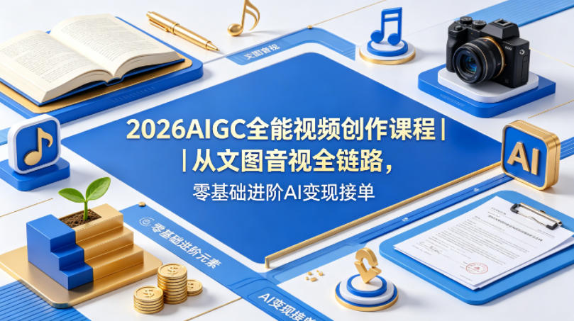 2026AIGC全能视频创作课程｜从文图音视全链路，零基础进阶AI变现接单——豪客资源创业项目网-豪客资源_豪客资源库